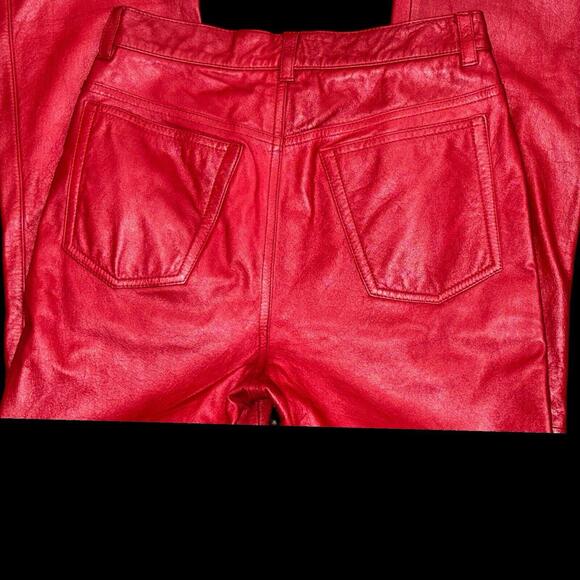 Vintage Ralph Lauren Red Leather 5 Pocket Straight Leg Mid Rise Jeans Sz 2 - Picture 6 of 7